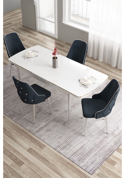 Canisa Tia Serisi 80x132 Açılabilir Mdf Mutfak Masası Takımı Beyaz Masa Krom Detay 4 Antrasit Sandalye Masa Beyaz Sandalye Antrasit Canisa Tia Serisi 80x132 Açılabilir Mdf Mutfak Masası Takımı Beyaz Masa Krom Detay 4 Antrasit Sandalye Masa Beyaz Sandalye Antrasit