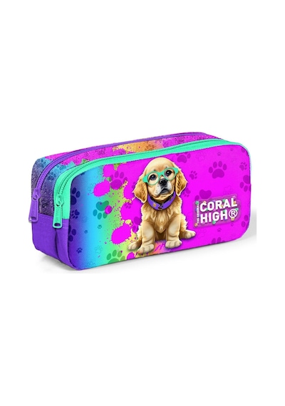 Coral High Mor Pembe Köpek İki Bölmeli Kalem Çantası - Kız Çocuk