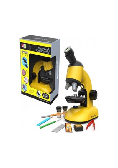 Eğitici Mikroskop Seti, Işıklı Monoküler Biyolojik Mikroskop, 100x 400x 1200x Büyütme, 11 Parça, Sarı