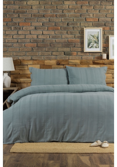 Elart Tiara Nevresim Takımı Çift Kişilik Lastikli Çarşaf %100 Pamuk Ranforce Ahşap Düğmeli 200x220 Cm Yeşil Yeşil