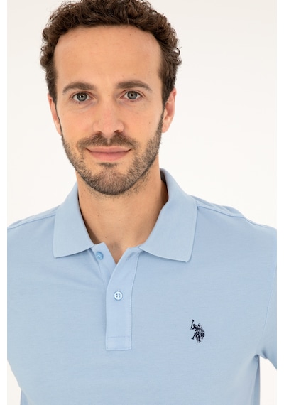 U.S. Polo Assn. Erkek Slim Fit Polo Yaka Açık Mavi Basic Tişört 50279573-VR003
