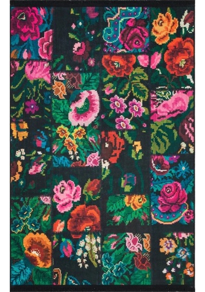 Çam Halı Gloria Td3251 Siyah Karabağ Patchwork Desen Dokuma Saçaklı Kilim