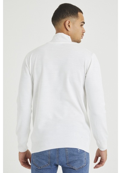 Cool Tarz Beyaz Erkek Slim Fit Yarım Balıkçı Yaka Akrilik-pamuk Karışımlı Basic Triko Kazak Beyaz Beyaz
