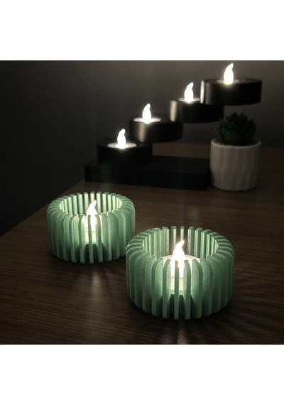 3d Baskı Modern Çizgili Mumluk - Tealight Mumluk 1 Adet -mint Diğer
