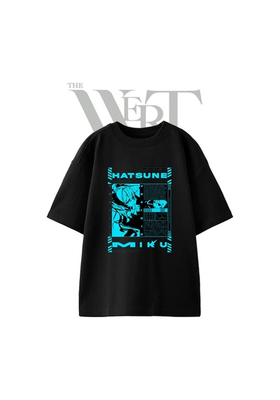 Thewert Hatsune Miku 1 Tasarım Baskılı Ünisex Siyah Oversize T-shirt