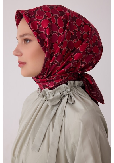 Belli Etnik Desen %100 Twill İpek Eşarp Be22 Mürdüm