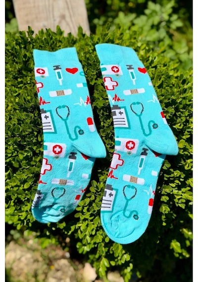 Lousocks Unisex Doktor Hemşire Ambulans Desenli Mavi Soket Çorap