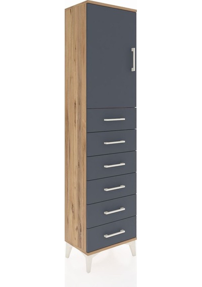 Arges Dolap 2 Raflı 6 Çekmeceli Tek Kapaklı 44x30x182 Çam-ant... Çam