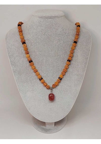 Çilek Kuvars Taşlı Rudraksha Tohum Kolye Dolama Bileklik 8mm 497