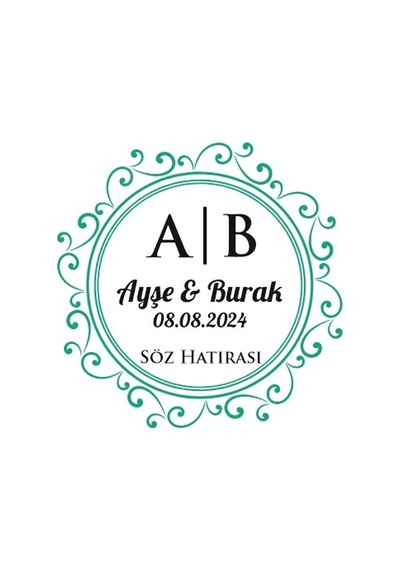 Dişli Kenarlı Kare Mühür Kına Nişan Düğün 3x3 Cm Özel Etiket / 50 Adet Sticker Beyaz