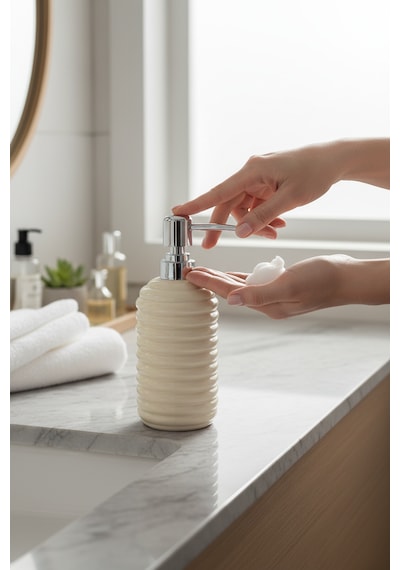 350 Ml Seramik Sıvı Sabunluk Modern Banyo Ve Mutfak İçin Şık Tasarımlı Sıvı Sabun Dispenseri Krem