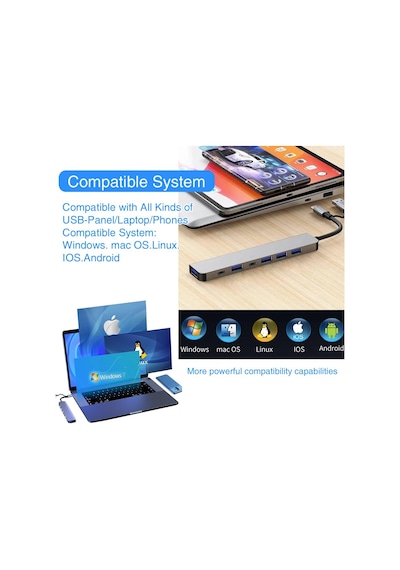 Dizüstü Bilgisayar İçin Usb C Hub, Usb 3.0 Hub, 7 İn 1 Usb-c