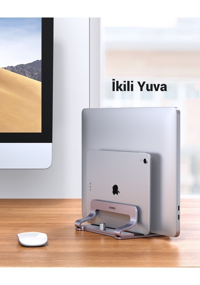 Ugreen Alüminyum Çift Yuvalı Notebook Apple Uyumlu MacBook Dikey Masaüstü Standı, 60643
