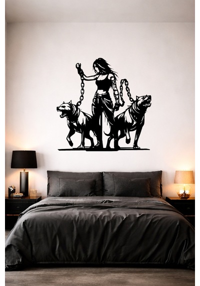 Led Işıklı Güçlü Zincirli Kadın Ve Kurt Köpek Figürlü Tablo Dekoratif Gece Lambası Sarı - 825805816 Sarı