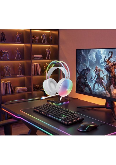 Masaüstü Ses Beyaz Ekipman Xo Ge11 50 Mm Rgb Işıklı Mikrofonlu Kablolu Oyuncu Kulaklığı