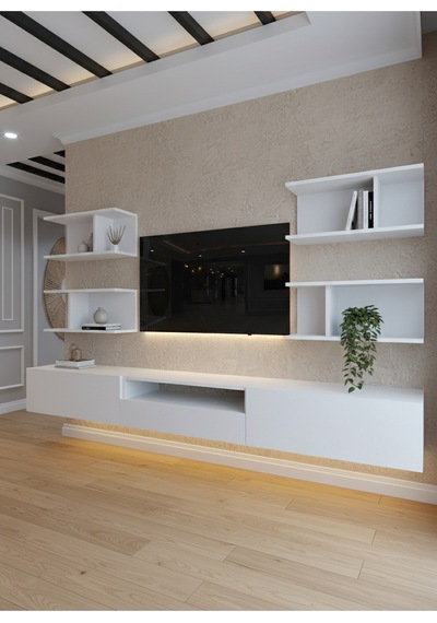 Resital Ledli Duvara Monte Tv Sehpası - Beyaz - W6013-1 Beyaz