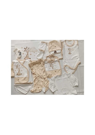 Conconbebe - Organik 10'lu Zurafa Desenli Hastane Çıkışı Seti Krem Krem