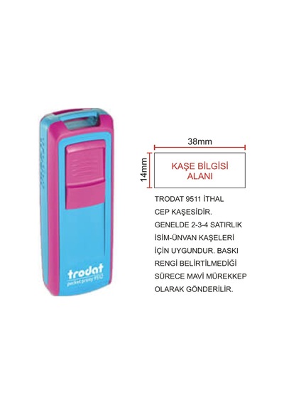 Trodat Cep Kaşe 9511 - Turkuaz Makine - Mavi Mürekkep