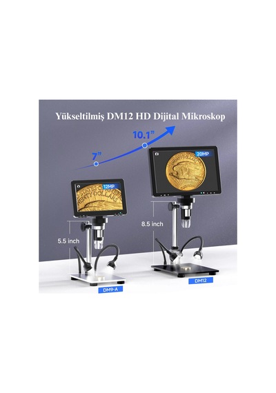 10.1'' Dm12 Hdmı Dijital Mikroskop 2000x Büyütme 20mp Kamera 10 Led Işık 32 Gb Uzaktan Kumanda Siyah - 786924275