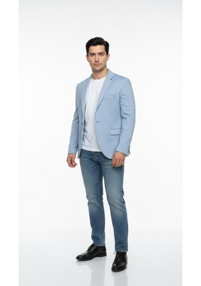 Plus Scorpion Erkek Karyağdı Desenli Slim Fit Blazer Ceket Mavi & Gri Şık Günlük Ve Ofis Kombin Color 5