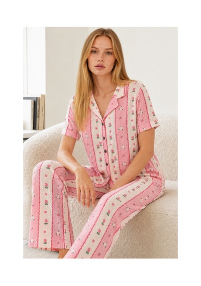 Fit Women Kadın Kısa Kol Comfort Pembe Pijama Takımı 4738