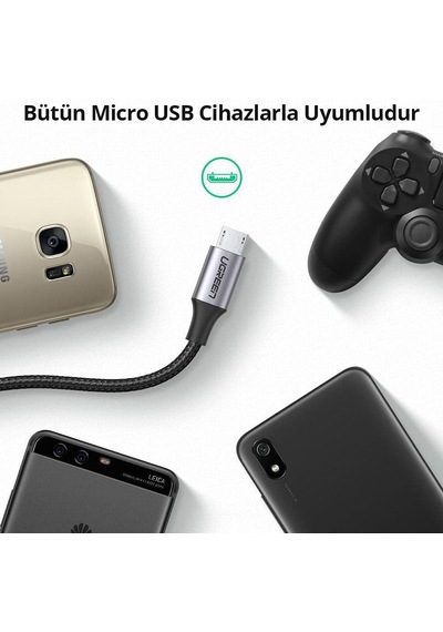 Örgülü Micro-usb & Usb-a Data Ve Şarj Kablosu 60146 - 1 Metre Siyah