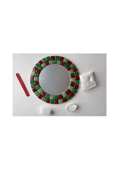 28x28cm Yuvarlak Pleksi Aynalı Yetişkin Mozaik Set Başlangıç Seviye Kırmızı-yeşil