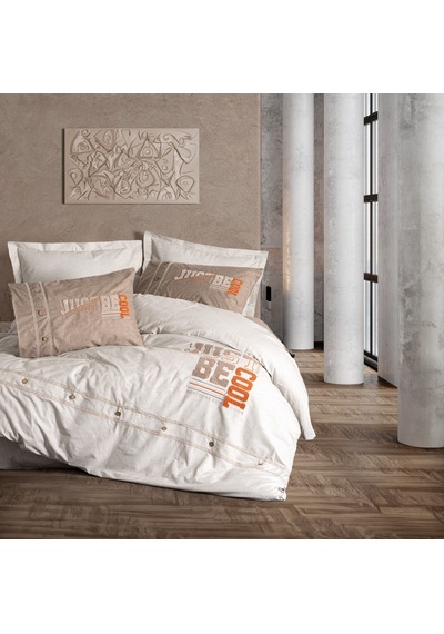 Cotton Box Mood Nakışlı Ranforce Tek Kişilik Nevresim Takımı Cool Kahve