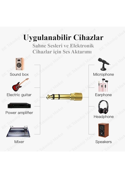 Yüksek Kalite 6.35 Erkek To 3.5 Dişi Stereo Ses Adaptörü Çevirici