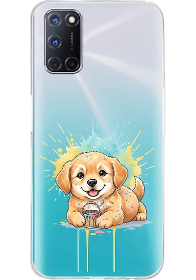 Oppo A92 İle Uyumlu Splash Köpek Tasarımlı Şeffaf Silikon Kılıf Şeffaf
