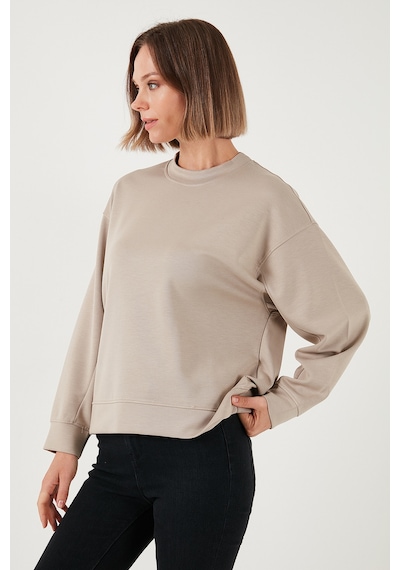 Lela Streç Bisiklet Yaka Oversize Fit Scuba Bayan Sweat 5865879 Taş