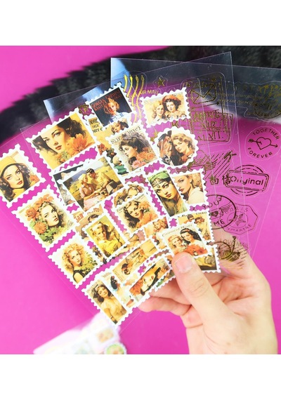 Vintage Pul Tasarımlı Estetik Sticker Çıkartma Seti - Defter, Ajanda Ve Günlük Süsleme Stickerı Karışık Model Çok Renkli