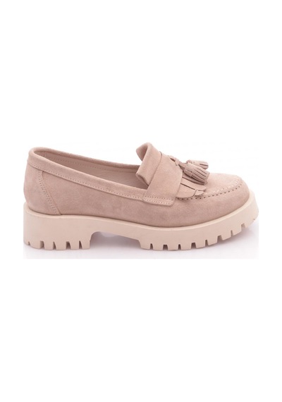 Dgn 2840 Kadin Kalin Taban Püsküllü Loafer Ayakkabi Bej Süet