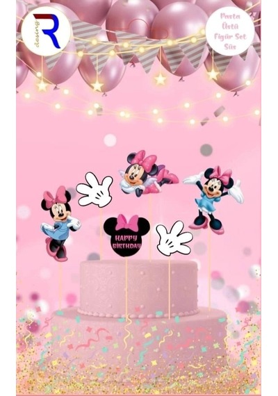 Premium Minnie Mouse Figür Pasta Üstü Süs Süsleme Parti Malzemesi Şeker Hamuru +3