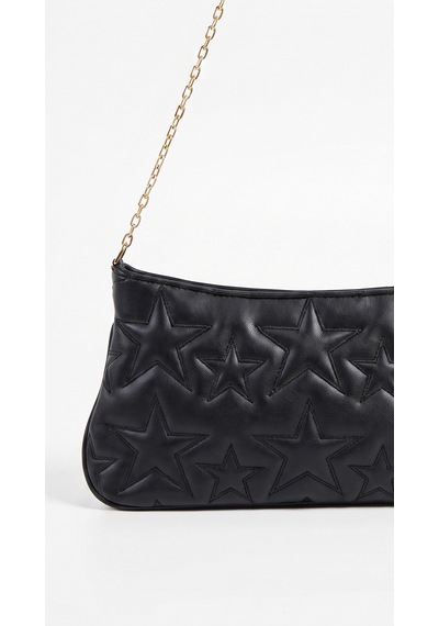 Esvelans Yıldız Desenli Zincir Askılı Portföy El Kol Ve Omuz Çantası Astarlı Clutch Çanta Siyah