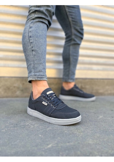 Mevese Camden Bağcıklı Keten Kumaş Erkek Günlük Sneaker Ayakkabı Füme