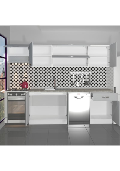 Decoraktiv Elite 280y Mdf Hazır Mutfak Dolabı - Tezgah Dahil - Buz Gri Açık Gri