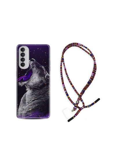 Oppo Reno 4 Pro Kılıf Rasta Boyun Askılı Purple Leopar 1750