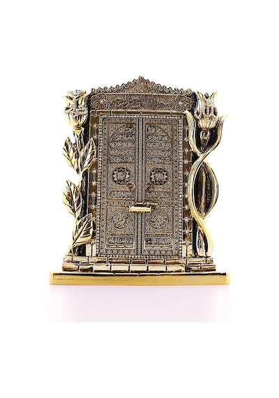 Polyester Üzerine Metal Kaplama Biblo Allah Muhammed Yazılı Gül Kabe Kapısı Gold Biblo 25 Cm