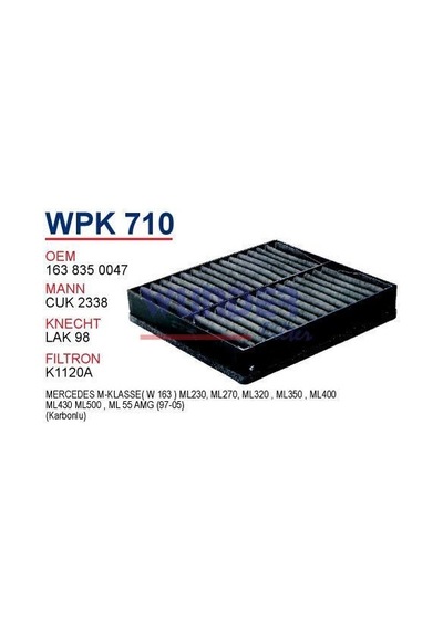 WUNDER WPK710 Polen Filtresi Mercedes 163 Kasa Ml 320 - Ml 230 - Ml 430 (Karbonlu)