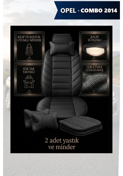 Opel Combo 2014 Uyumlu Premium Lüks Siyah Renk 2 Adet Minder Ve Yastık