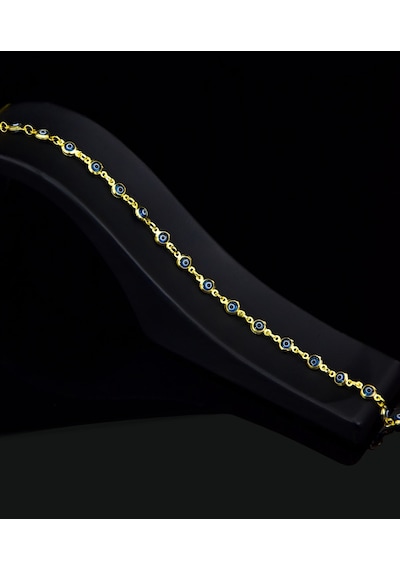 Papatya Silver 925 Ayar Gümüş Gold Kaplama Cam Göz Nazar Bileklik