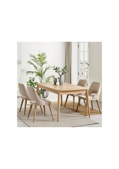 Orin 80x132 Mdf Meşe Masa 4 Krem Sandalye Krem