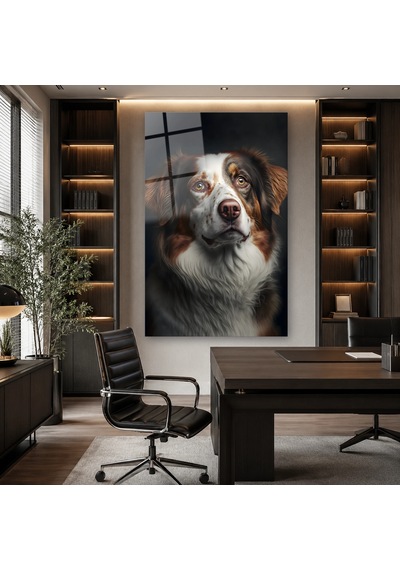 Sadık Köpek Portresi Çerçevesiz Cam Tablo