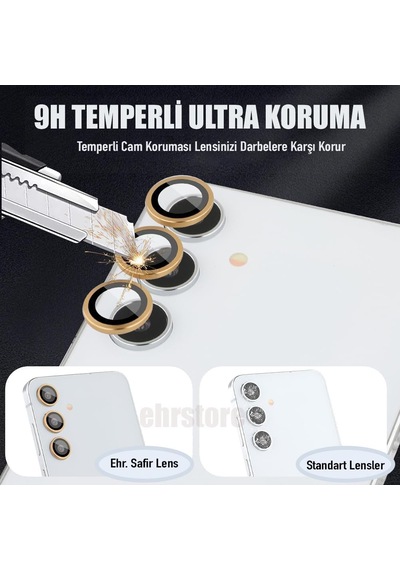 Samsung Galaxy S24 Plus Kamera Lens Koruyucu Alüminyum Çerçeveli Tek Lens Temperli Cam, Ultra İnce Çizilmeye Dayanıklı Metal Lens Koruma, S24 Plus Kılıf Uyumlu Kamera Koruyucu-gold