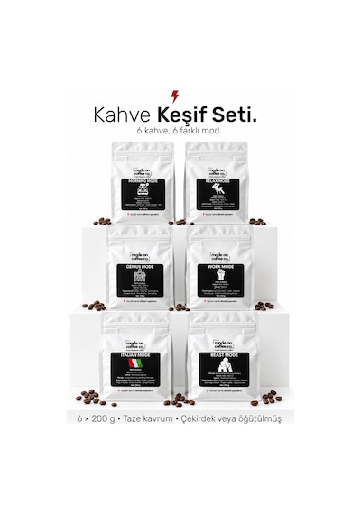 Kahve Keşif Seti 6 X 200 Gr Filtre Ve Espresso Kahve 6 Farklı Mod Tadım Seti