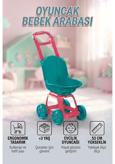 Oyuncak Bebek Arabası 53 Cm Ergonomik Hafif Ve Güvenli Gelişim Destekleyici Evcilik Oyuncağı