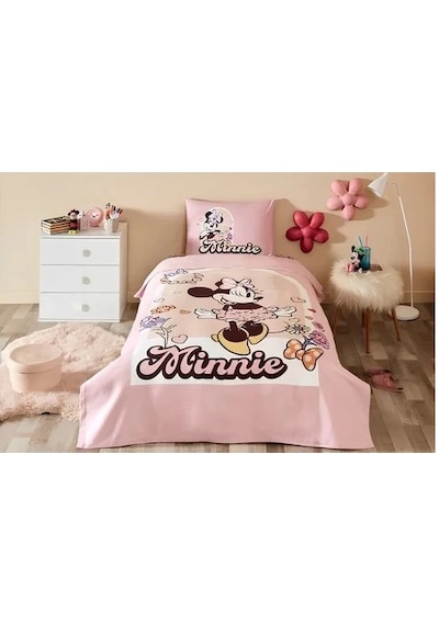 Özdilek Disney Lisanslı Minne Garden Pembe Tek Kişilik %100 Pamuk Lastik Çarşaflı Nevresim Takımı Pembe