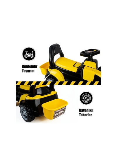 Pedalsız Bin-git Kepçe İnşaat Aracı Renkli Eğlenceli Tasarım Boyutlu Çocuk Bahçe Oyuncağı Urt030-001 Sarı