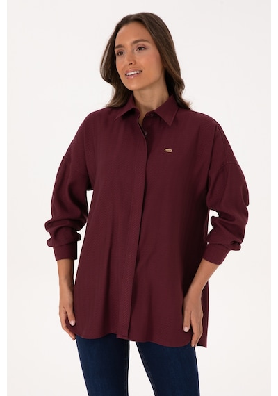 U.S. Polo Assn. Kadın Bordo Uzun Kollu Oversize Desenli Gömlek 50316422-VR177